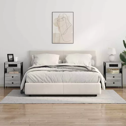 Éjjeliszekrény Töltőállomással fiókkal 2 pcs Szürke sonoma