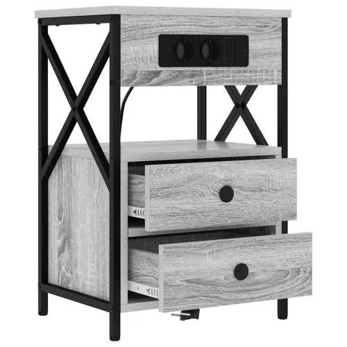 Éjjeliszekrény Töltőállomással fiókkal 2 pcs Szürke sonoma
