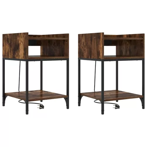 Éjjeli asztal 2 pcs Füstölt tölgy 40 x 40 x 61 cm Faanyag