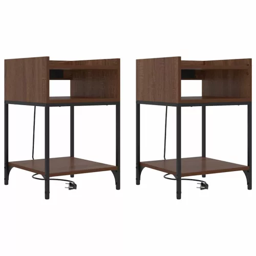 Éjjeli asztal 2 pcs barna tölgy 40 x 40 x 61 cm Faanyag
