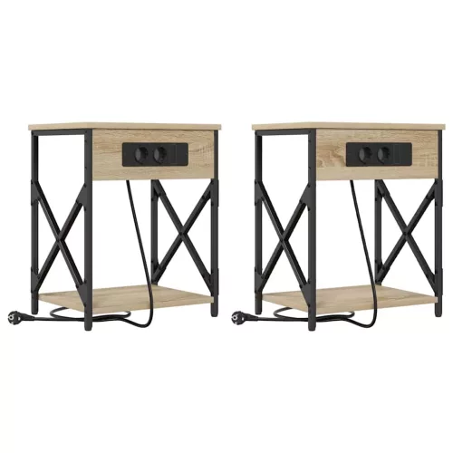 Éjjeliszekrény Töltőállomással 2 pcs sonoma tölgy