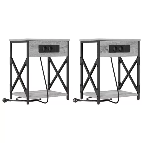 Éjjeliszekrény Töltőállomással 2 pcs Szürke sonoma