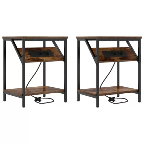 Éjjeli asztal 2 pcs Füstölt tölgy 38 x 30 x 48 cm Faanyag