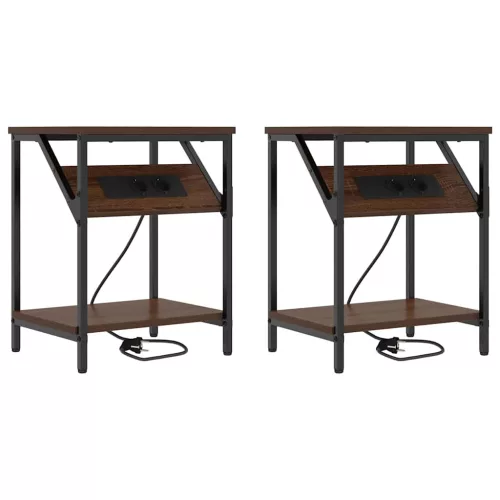 Éjjeli asztal 2 pcs barna tölgy 38 x 30 x 48 cm Faanyag