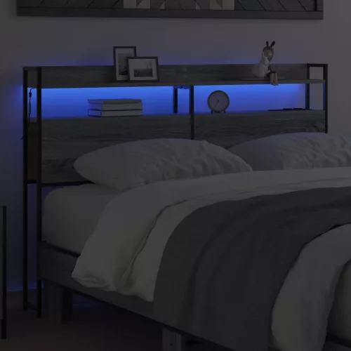 Fejtámla LED -es lámpákkal Szürke sonoma 120 cm Faanyag