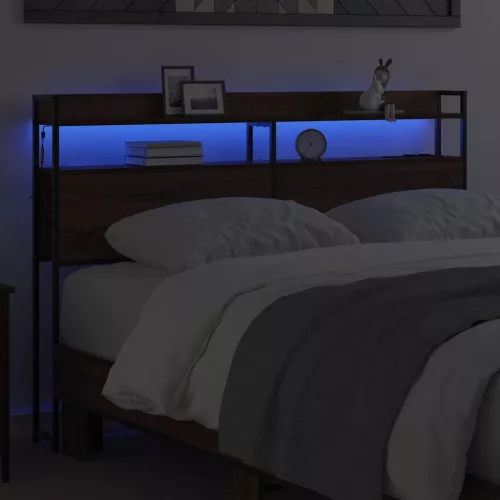Fejtámla LED -es lámpákkal polcokkal barna tölgy 135 cm Faanyag