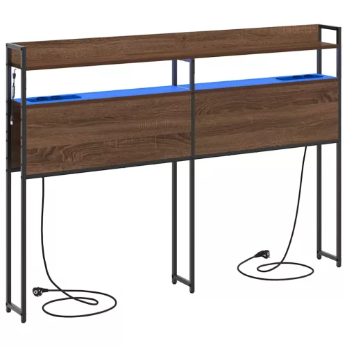 Fejtámla LED -es lámpákkal polcokkal barna tölgy 140 cm Faanyag
