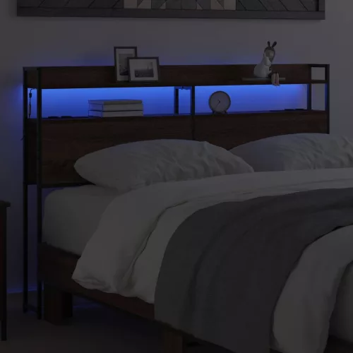 Fejtámla LED -es lámpákkal polcokkal barna tölgy 140 cm Faanyag