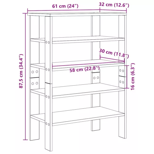 Füstös tölgy színű szerelt fa cipőtartó 61x32x87,5 cm