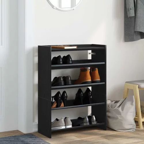 Fekete szerelt fa cipőtároló szekrény 60x25x81 cm