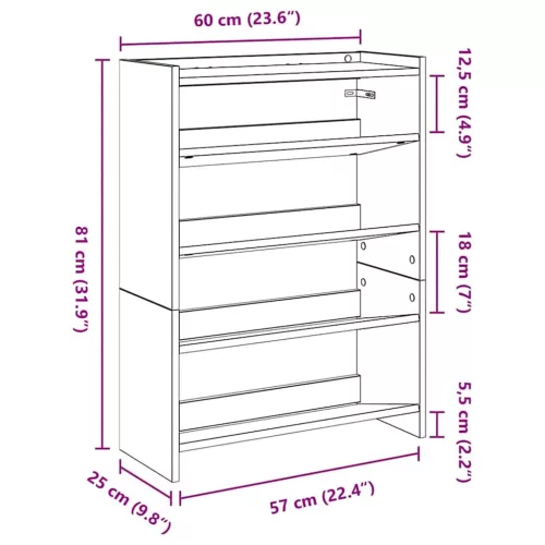 Fekete szerelt fa cipőtároló szekrény 60x25x81 cm