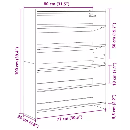 Fekete szerelt fa cipőtároló szekrény 80x25x100 cm