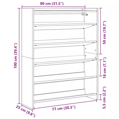 Sonoma tölgy színű szerelt fa cipőtartó 80x25x100 cm
