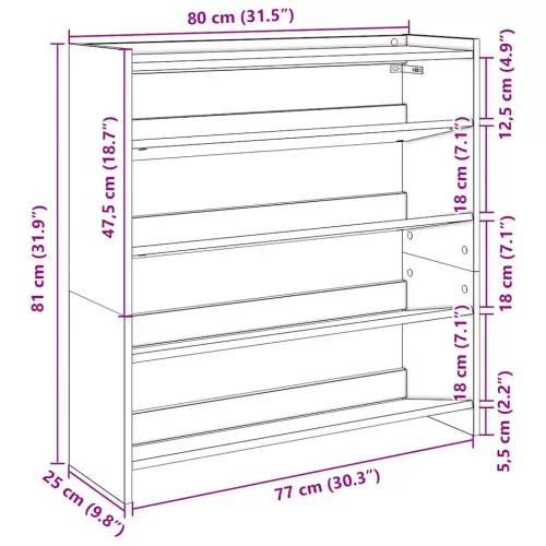 Barna tölgy színű szerelt fa cipőtartó 80x25x81 cm
