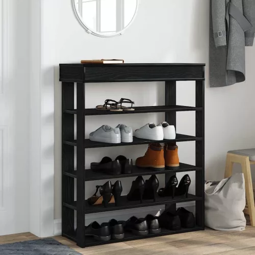 Fekete szerelt fa cipőtartó 80x30x98 cm