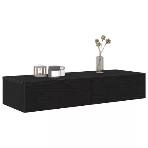 Falipolc fiókokkal fekete 100x36x19 cm műszaki fa