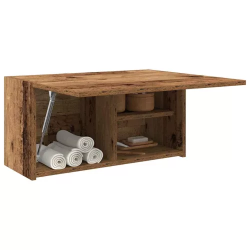 Antik fa színű szerelt fa fali fürdőszobaszekrény 60x25x30 cm