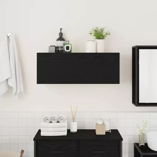 Fekete szerelt fa fali fürdőszobaszekrény 80x25x30 cm