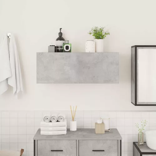 Betonszürke szerelt fa fali fürdőszobaszekrény 80 x 25 x 30 cm