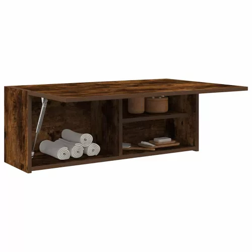 Füstös tölgyszínű szerelt fa fali fürdőszobaszekrény 80x25x30cm