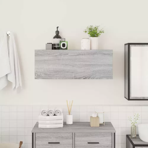 Szürke sonoma szerelt fa fali fürdőszobaszekrény 80x25x30 cm