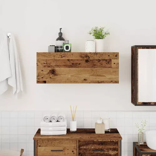 Antik fa színű szerelt fa fali fürdőszobaszekrény 80x25x30 cm