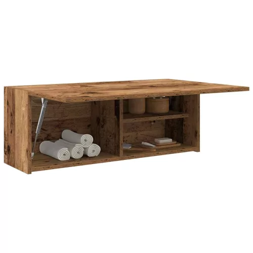 Antik fa színű szerelt fa fali fürdőszobaszekrény 80x25x30 cm