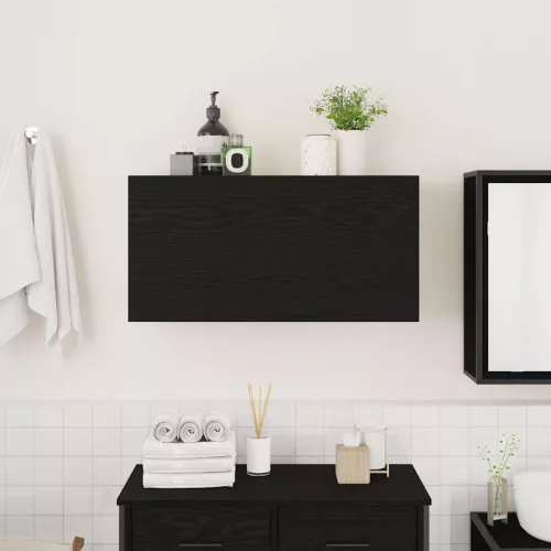 Fekete szerelt fa fali fürdőszobaszekrény 80x25x40 cm