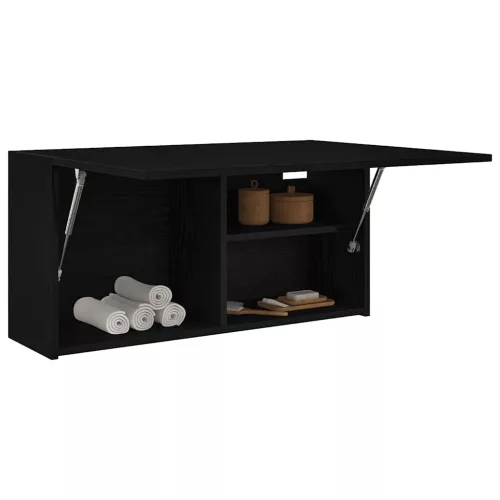 Fekete szerelt fa fali fürdőszobaszekrény 80x25x40 cm