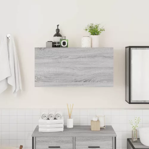 Szürke sonoma szerelt fa fali fürdőszobaszekrény 80x25x40 cm