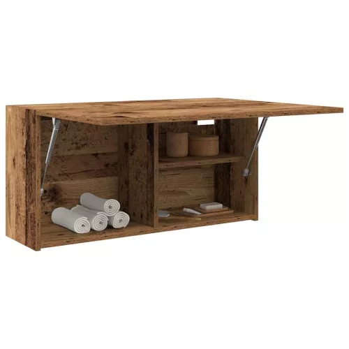 Antik fa színű szerelt fa fali fürdőszobaszekrény 80x25x40 cm