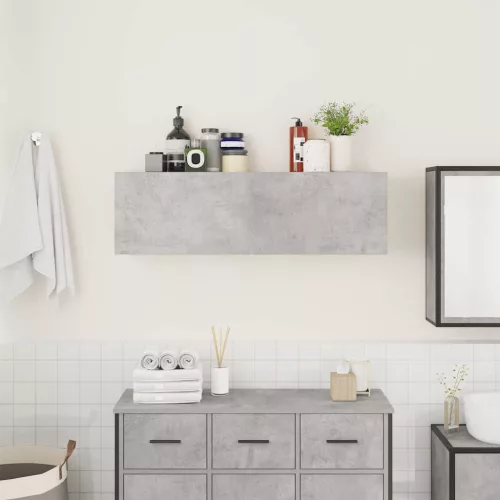 Betonszürke szerelt fa fali fürdőszobaszekrény 100x25x30 cm