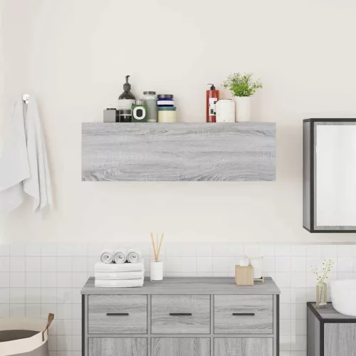 Szürke sonoma szerelt fa fali fürdőszobaszekrény 100x25x30 cm