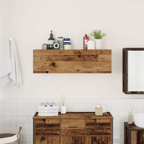 Antik fa színű szerelt fa fali fürdőszobaszekrény 100x25x30 cm