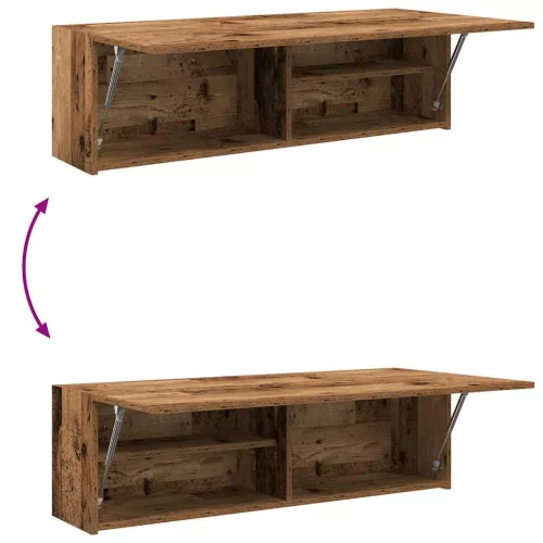 Antik fa színű szerelt fa fali fürdőszobaszekrény 100x25x30 cm