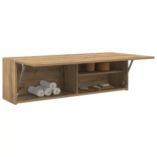 Kézműves tölgy szerelt fa fali fürdőszobaszekrény 100x25x30 cm