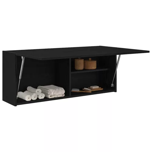 Fekete szerelt fa fali fürdőszobaszekrény 100 x 25 x 40 cm
