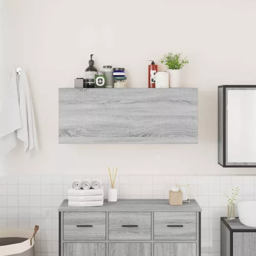 Szürke sonoma szerelt fa fali fürdőszobaszekrény 100x25x40 cm