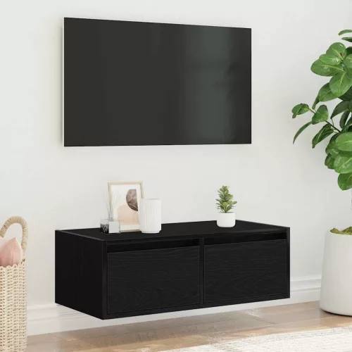 TV szekrény LED világítással fekete tölgyfa 75x35,5x25 cm