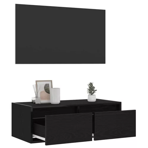 TV szekrény LED világítással fekete tölgyfa 75x35,5x25 cm