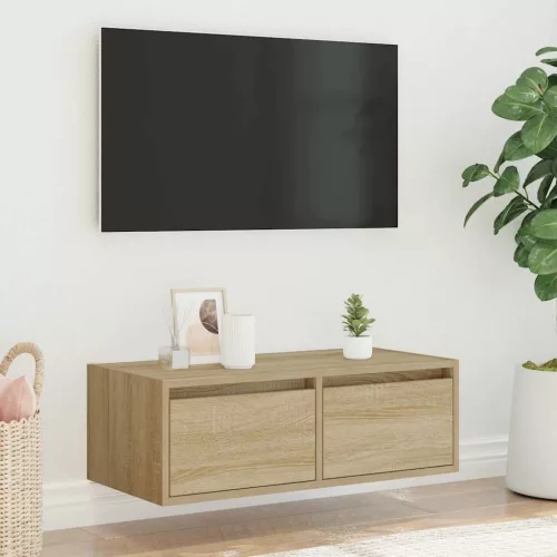TV szekrény LED világítással sonoma tölgyfa 75x35,5x25 cm
