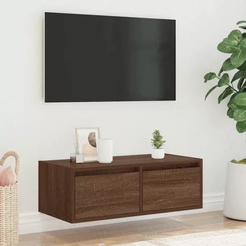 TV szekrény LED világítással barna tölgyfa 75x35,5x25 cm