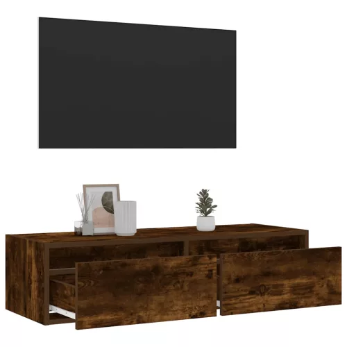 TV szekrény LED világítással füstölt tölgy 100X35,5x25 cm
