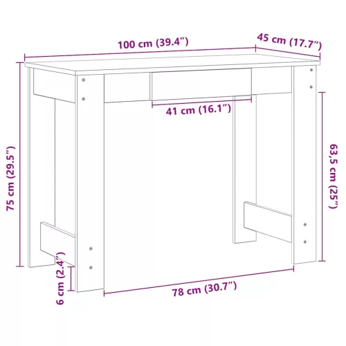 Füstös tölgy színű szerelt fa íróasztal 100x45x75 cm