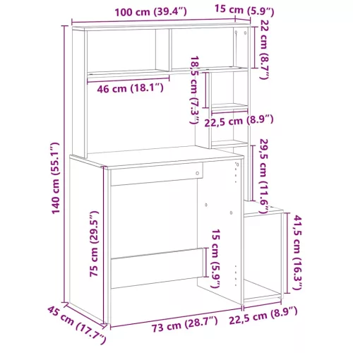 Íróasztal polcokkal Fehér 100x45x140 cm Műanyag fa