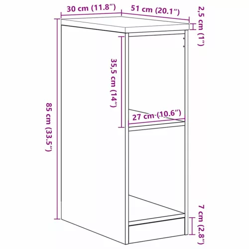 Garázs tárolószekrény füstölt tölgy 30x51x85 cm tömörfa fenyőfa