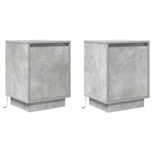 2 db betonszürke éjjeliszekrény LED-fényekkel 38x34x50 cm
