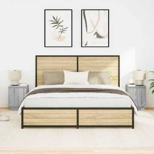 2 db szürke sonoma éjjeliszekrények LED világítással 38x34x50cm