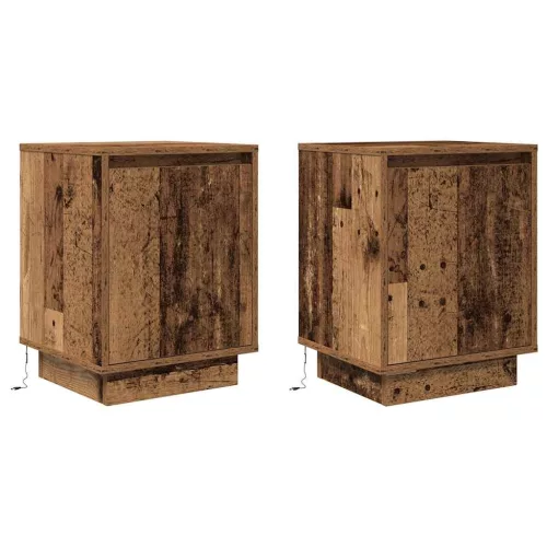 2 db antik fa éjjeliszekrények LED világítással 38x34x50 cm