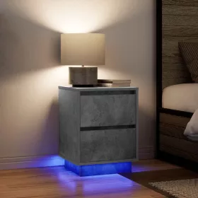   2 db betonszürke éjjeliszekrény LED-fényekkel 38x34x50 cm